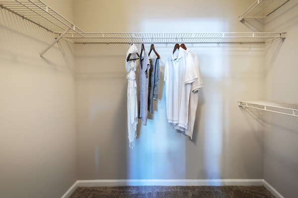 Walk-in closet with custom shelving at Wakefield Glen Apartments
