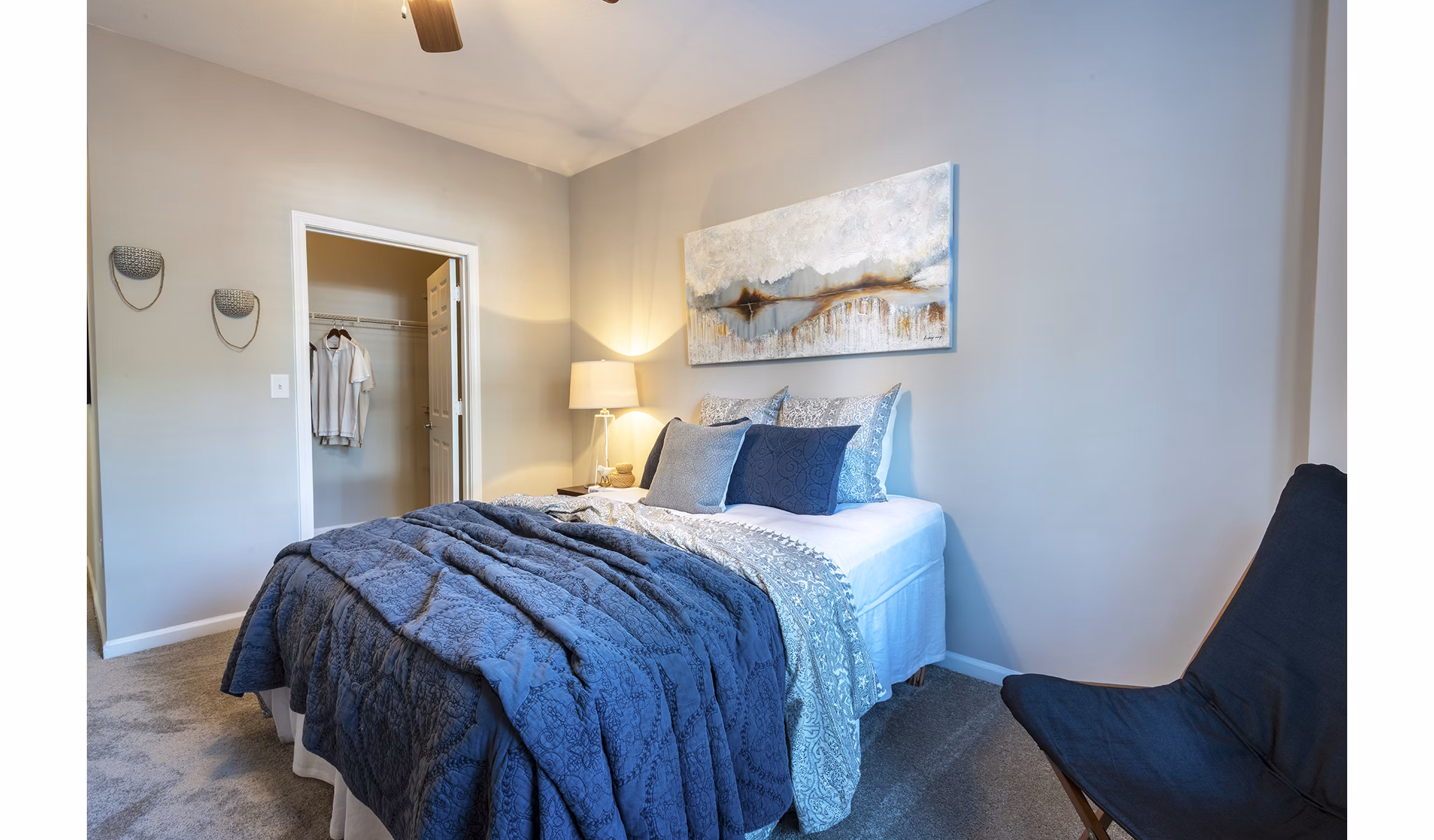 Bedroom featuring elegant design and cozy furnishings in Wakefield Glen Apartments