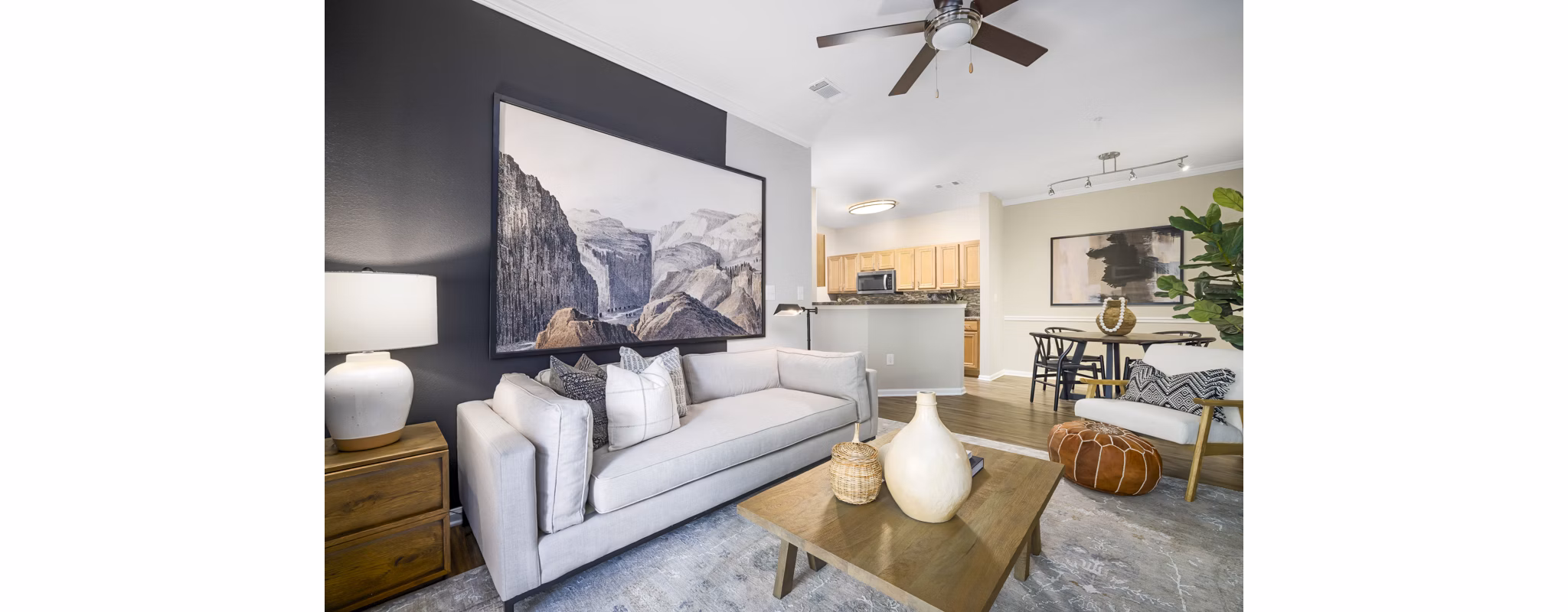 Spacious living room with modern decor at Tradition at Stonewater Apartments