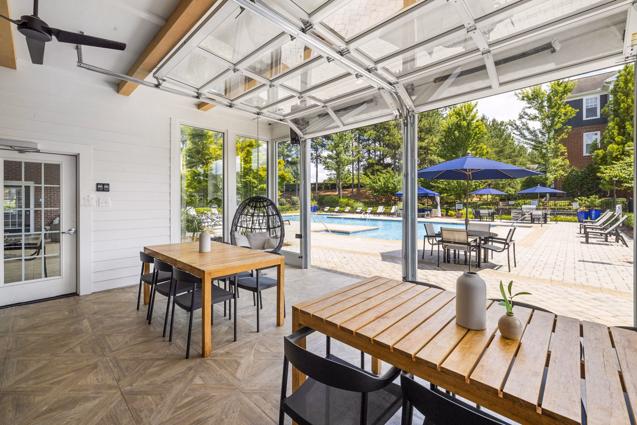 Modern outdoor patio with stylish seating at Tradition at Stonewater Apartments