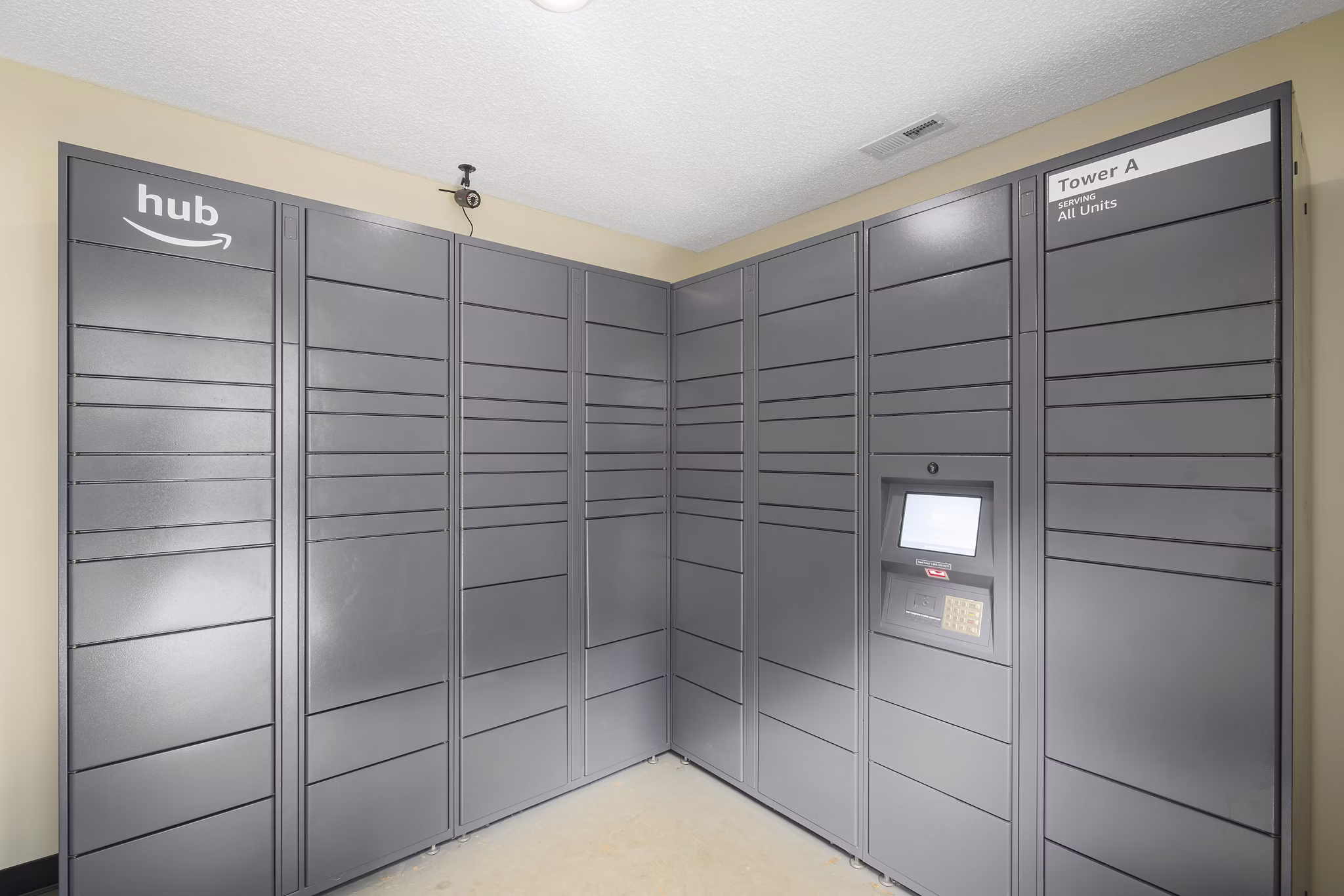 Modern mail room with secure lockers at Sailboat Bay Apartments