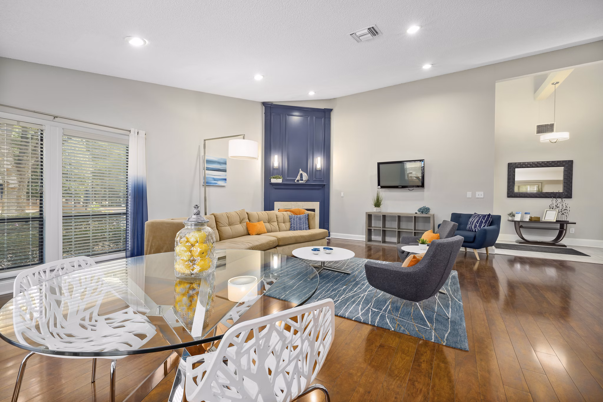 Clubhouse featuring modern design elements at Sailboat Bay Apartments, ideal for luxury living and resident gatherings