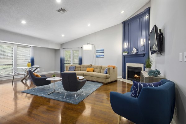 Elegant clubhouse featuring modern decor and seating at Sailboat Bay Apartments