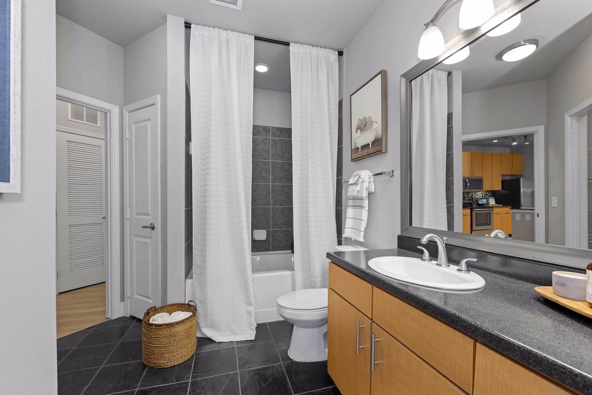 bathroom at Mosaic South End Apartments