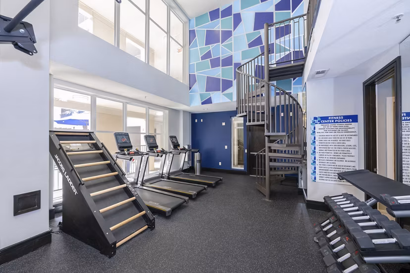 fitness center at Mosaic South End Apartments
