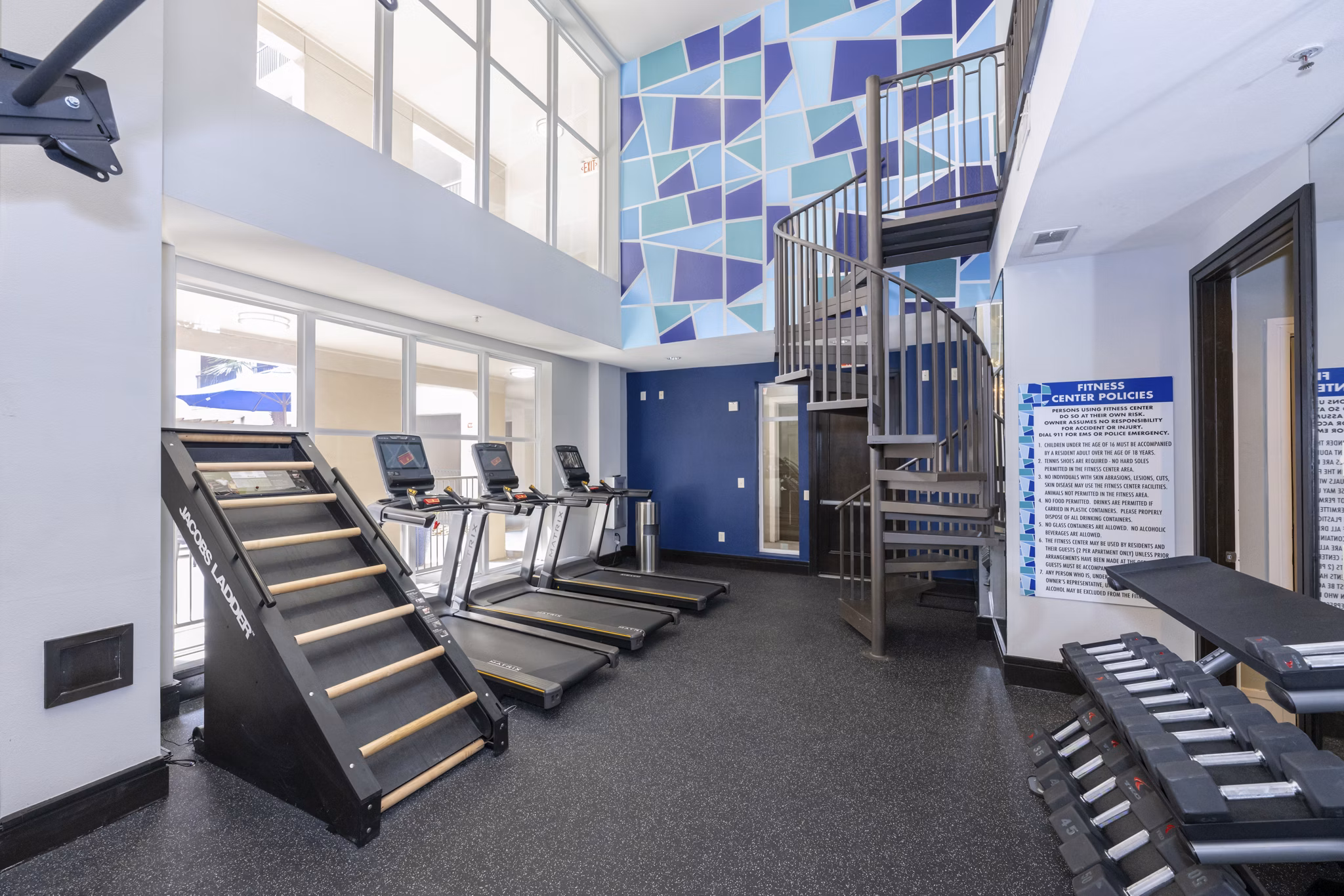 fitness center at Mosaic South End Apartments