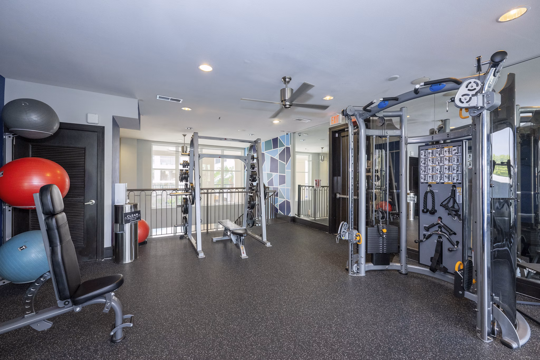 fitness center at Mosaic South End Apartments
