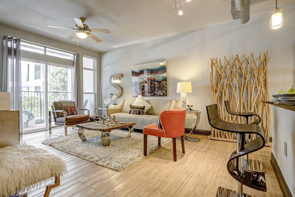 living room at Mosaic South End Apartments