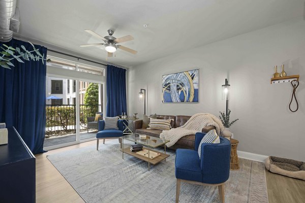 living room at Mosaic South End Apartments