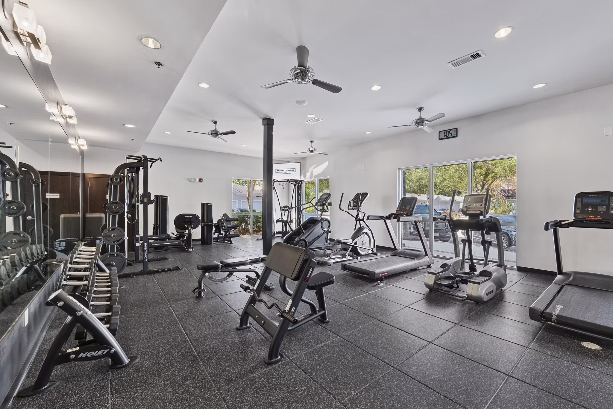 fitness center at Central Square at Watermark Apartments