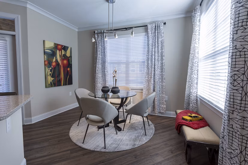 Elegant dining room with modern decor in Morgan Reserve Apartments