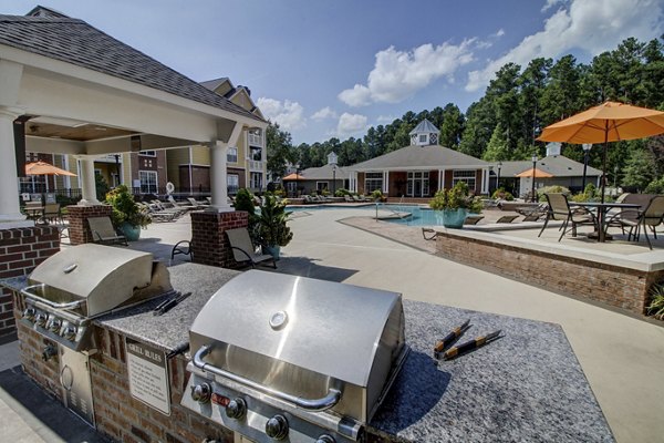 Outdoor grill area for social gatherings at Morgan Reserve Apartments, luxury community living by Greystar