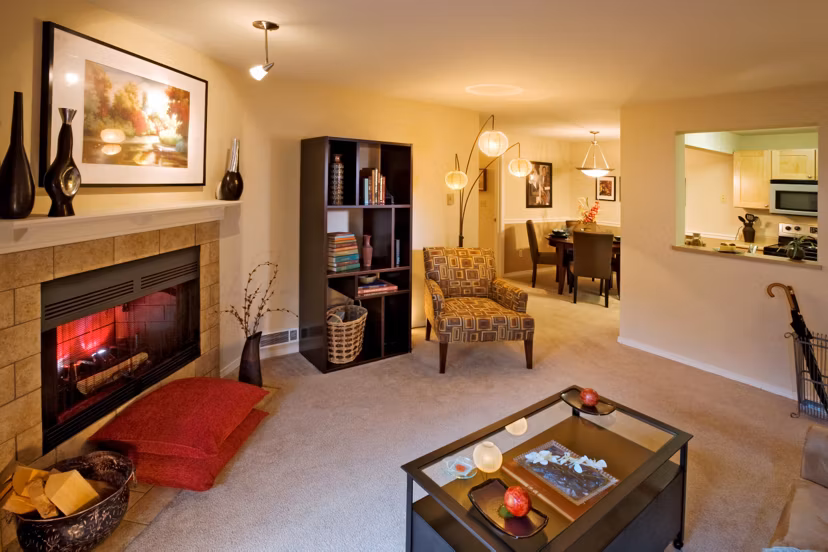 Spacious living room with modern decor at Hampton Greens Apartments
