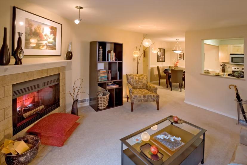 Spacious living room with contemporary decor in Hampton Greens Apartments