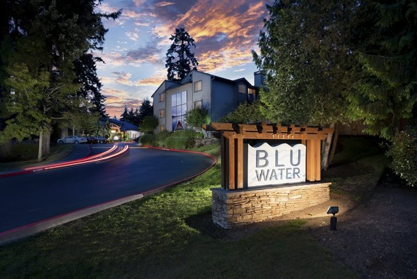 BluWater Apartments: Elegant signage at luxury waterfront property