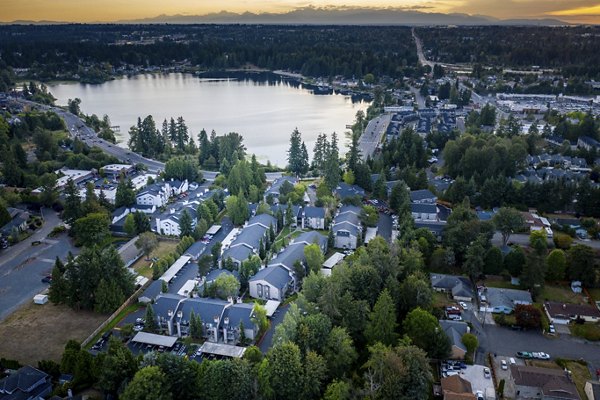 Lake view at BluWater Apartments: Serene outdoor spaces with waterfront access
