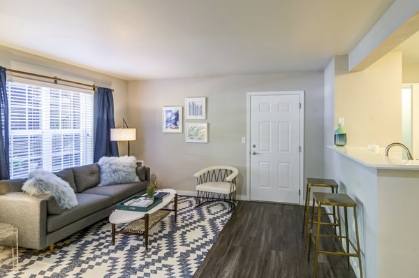 Spacious living room with modern decor at Arya at Hedges Creek Apartments