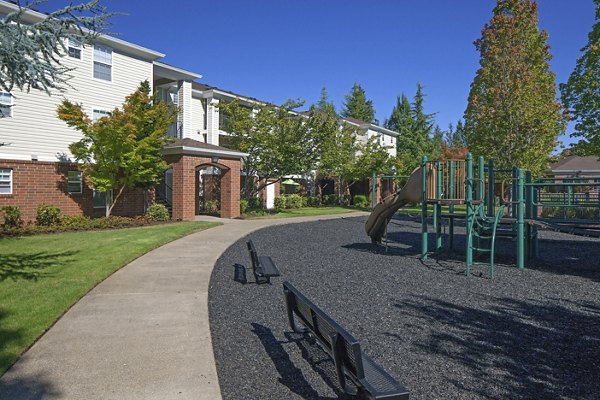 Children's playground with slides and swings at Arya at Hedges Creek Apartments, offering family-friendly amenities in a vibrant community setting