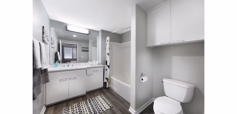 Contemporary bathroom with sleek fixtures at Avana on Wilshire Apartments