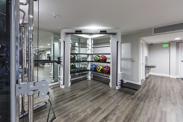 State-of-the-art fitness center with modern equipment at Avana on Wilshire Apartments