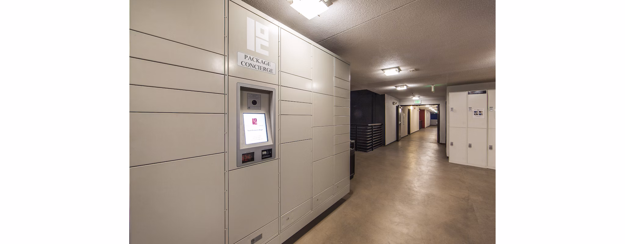 Modern mail room with secure mailboxes at Avana on Wilshire Apartments