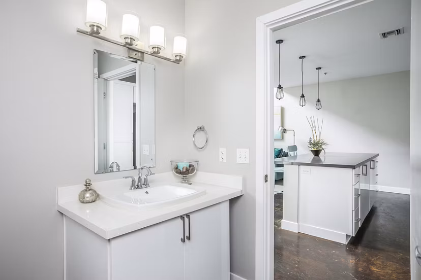Modern bathroom with sleek fixtures at Park 19 Apartments, offering luxury living in a well-designed space for comfort and style