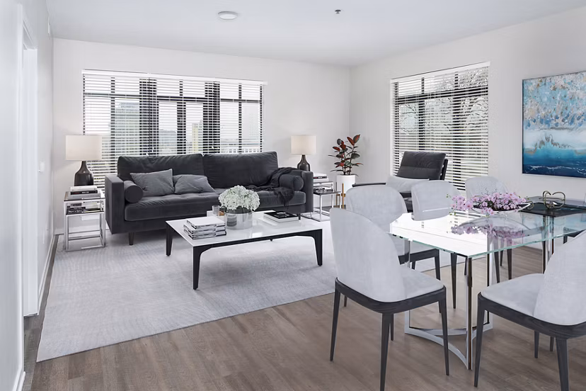 Dining room with modern decor and natural light at Park 19 Apartments, a luxury living space in the heart of the city