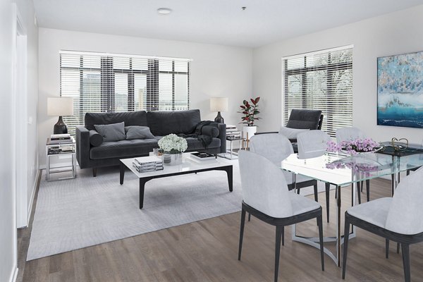 Dining room with modern decor and natural light at Park 19 Apartments, a luxury living space in the heart of the city