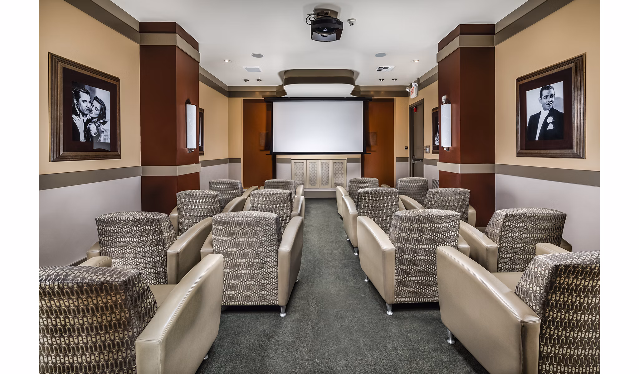 Stylish clubhouse with modern seating and lighting at Trio Apartments