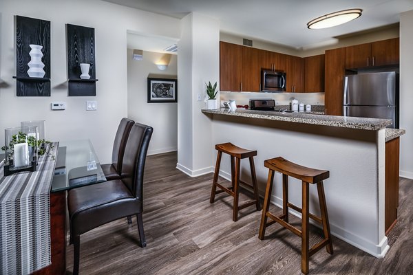 Dining room featuring elegant modern decor at Trio Apartments in downtown Seattle