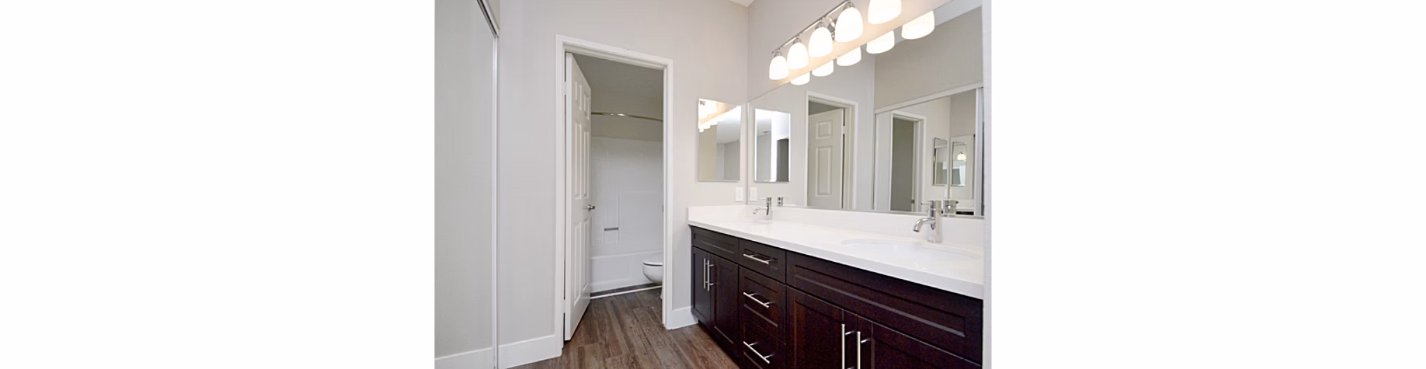 Modern bathroom with sleek fixtures at Westcreek Apartments, luxury living by Greystar