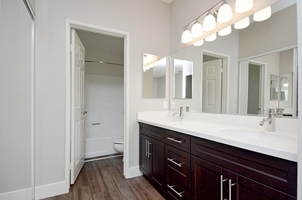 Modern bathroom with sleek fixtures at Westcreek Apartments, luxury living by Greystar