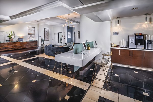 Modern clubhouse lobby with cozy seating at Legacy at Westwood Apartments
