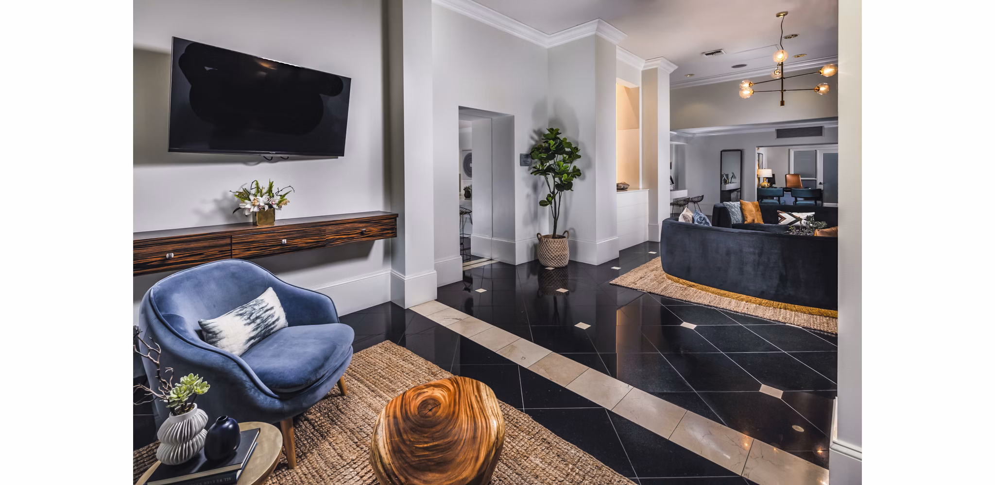 Clubhouse lobby with modern design features at Legacy at Westwood Apartments, offering a luxurious living experience in a prime location