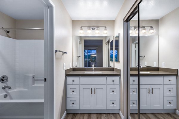 Bathroom featuring modern fixtures and sleek design at Rolling Hills Gardens Apartments