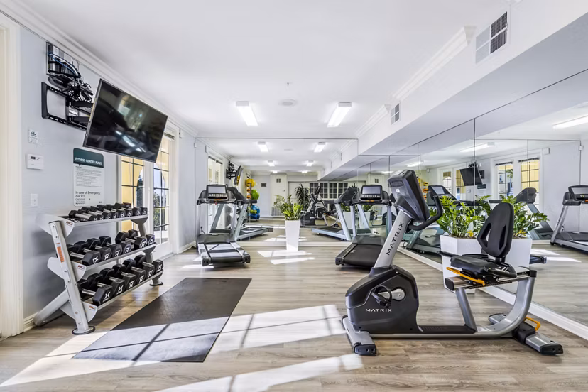 Modern fitness center with top-tier equipment at Rolling Hills Gardens Apartments