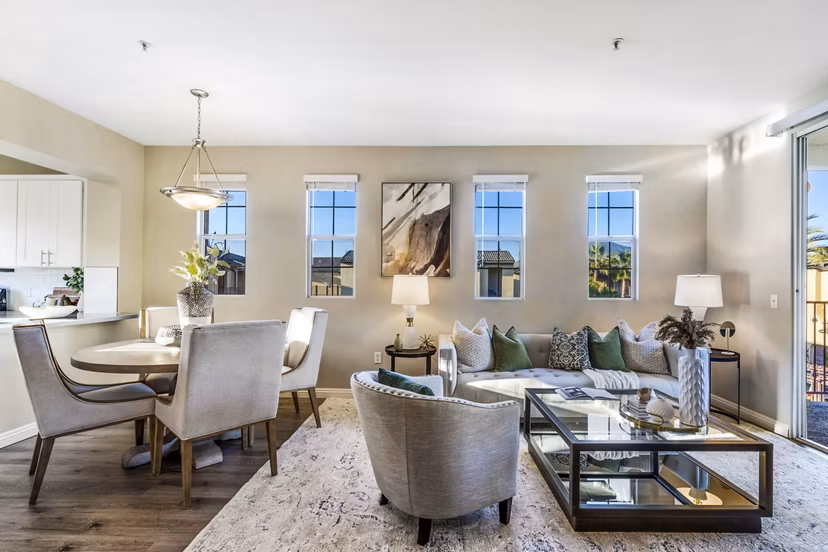 Spacious living room with modern decor in Rolling Hills Gardens Apartments