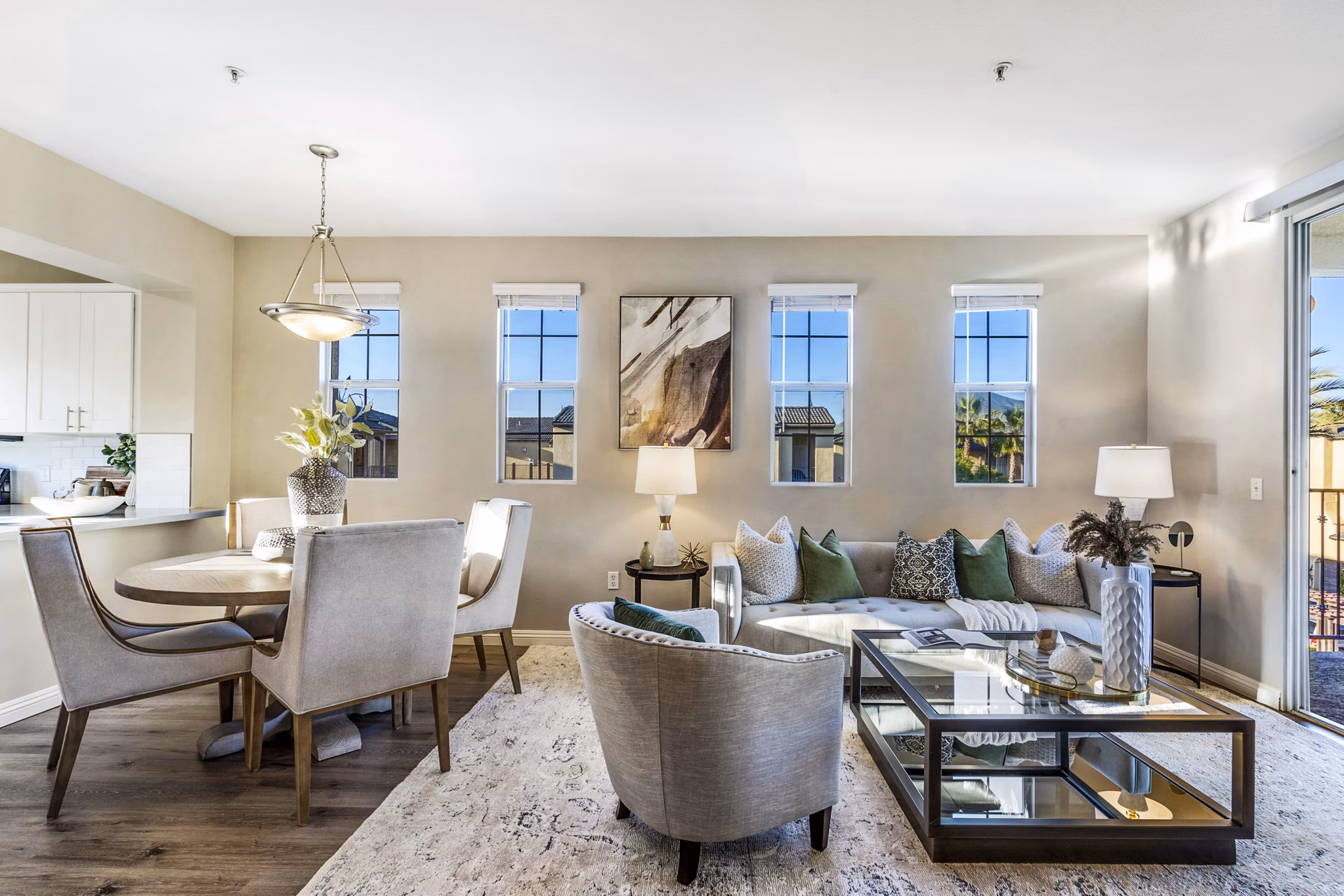 Spacious living room with modern decor in Rolling Hills Gardens Apartments