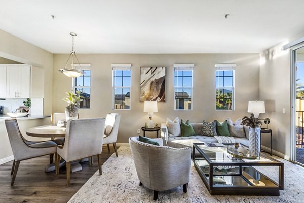 Spacious living room with modern decor in Rolling Hills Gardens Apartments