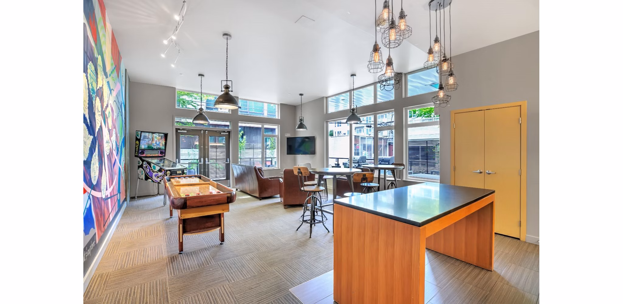 Clubhouse featuring modern design and vibrant decor at Link Apartments