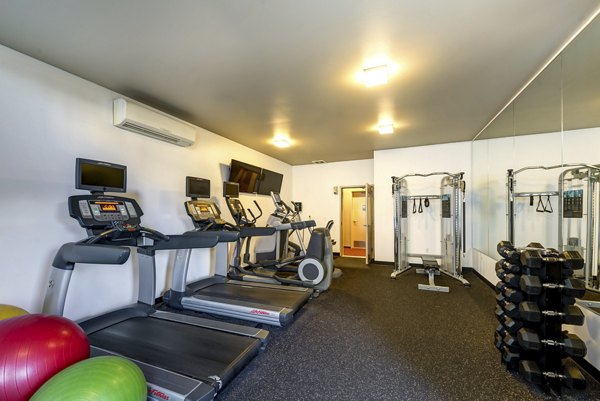 Modern fitness center with state-of-the-art equipment at Mural Apartments