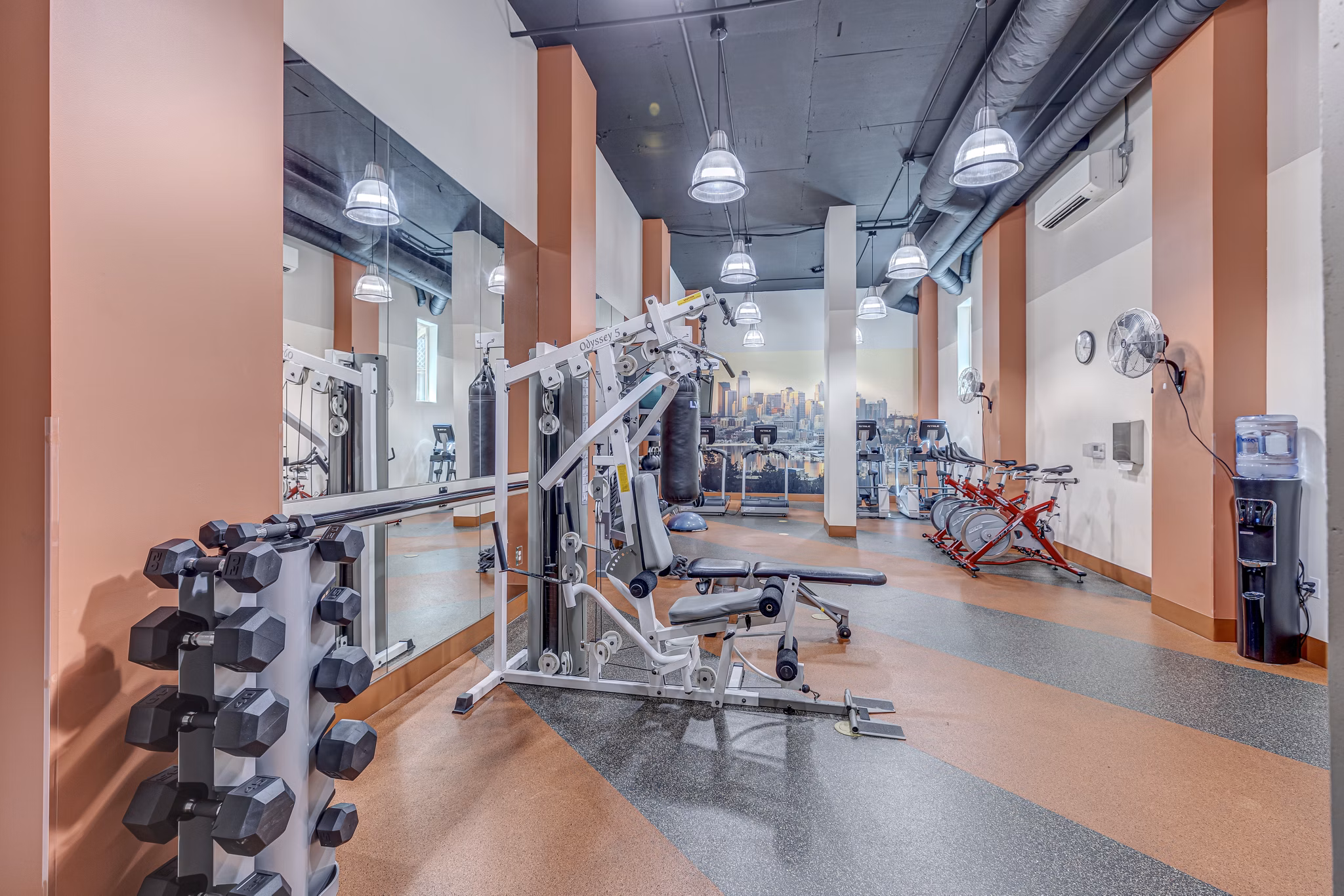 Modern fitness center with state-of-the-art equipment at Prescott Apartments