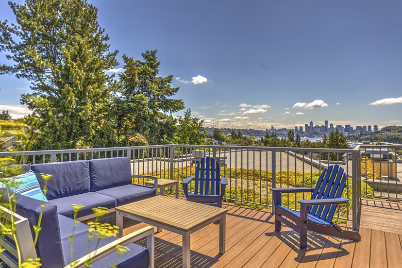 Cozy patio area with modern seating at Prescott Apartments, perfect for relaxation and outdoor gatherings
