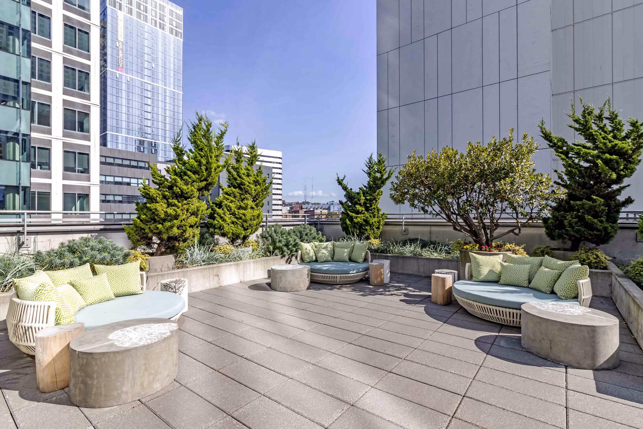 Rooftop deck offering stunning city views at Aspira Apartments