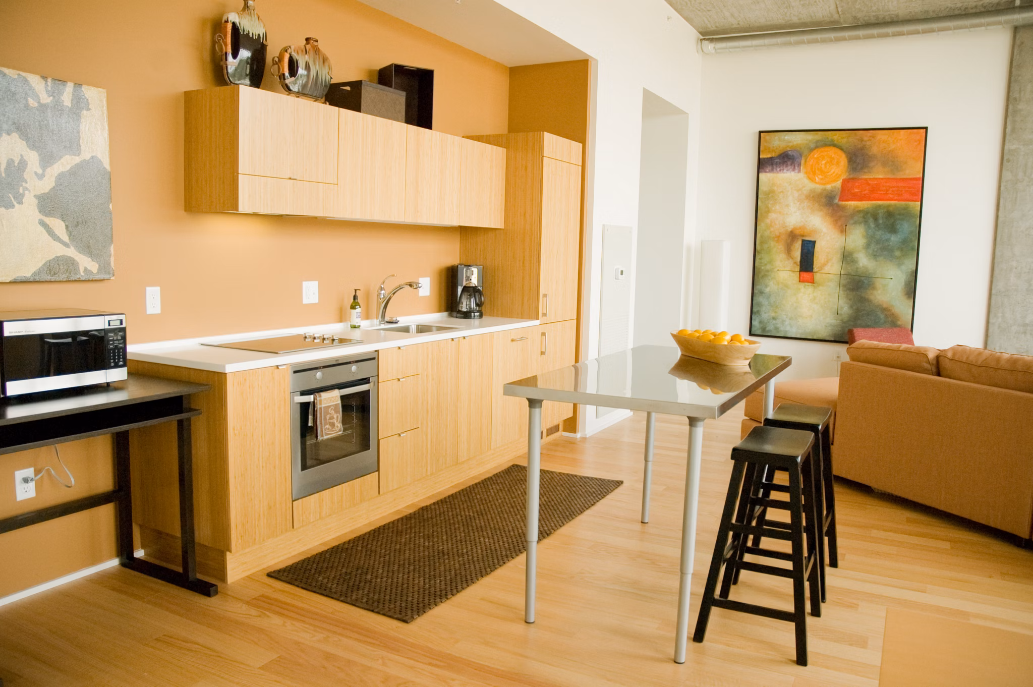 Clubhouse at Cyan PDX Apartments: Modern design and open seating for community gatherings in Portland