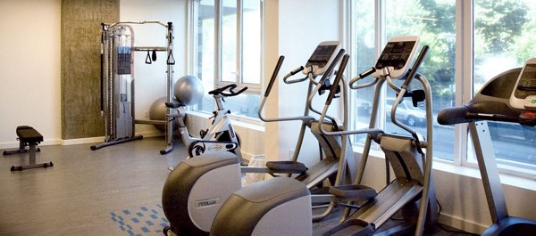 Modern fitness center with state-of-the-art equipment at Cyan PDX Apartments