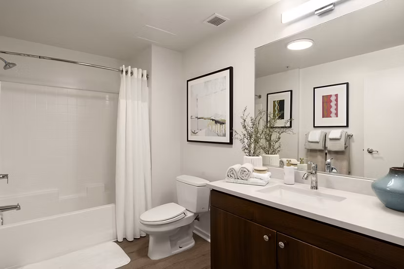 Bathroom featuring modern fixtures at Tenth & G Apartments in Greystar's luxury portfolio