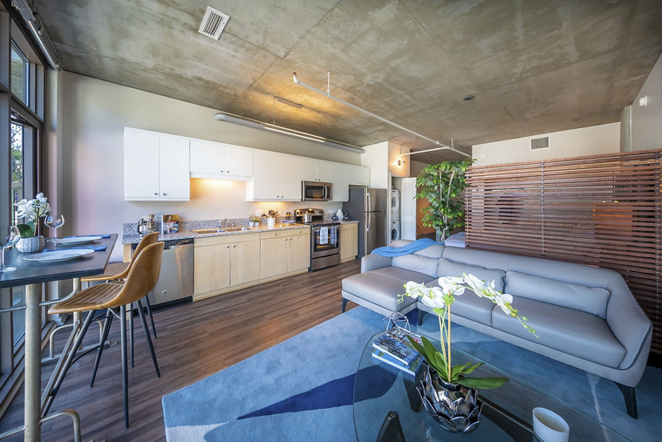 Cozy fire pit lounge area at Tenth&G Apartments