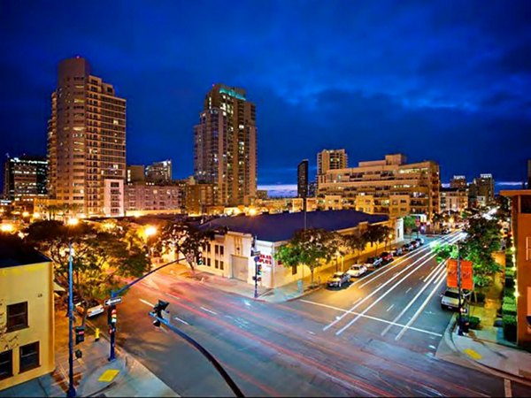 Modern cityscape view at Tenth&G Apartments, luxury high-rise apartments located in the vibrant urban neighborhood