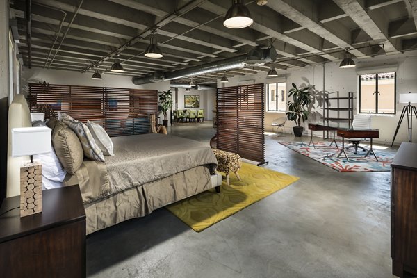 Bright bedroom with elegant decor at Holly Street Village Apartments